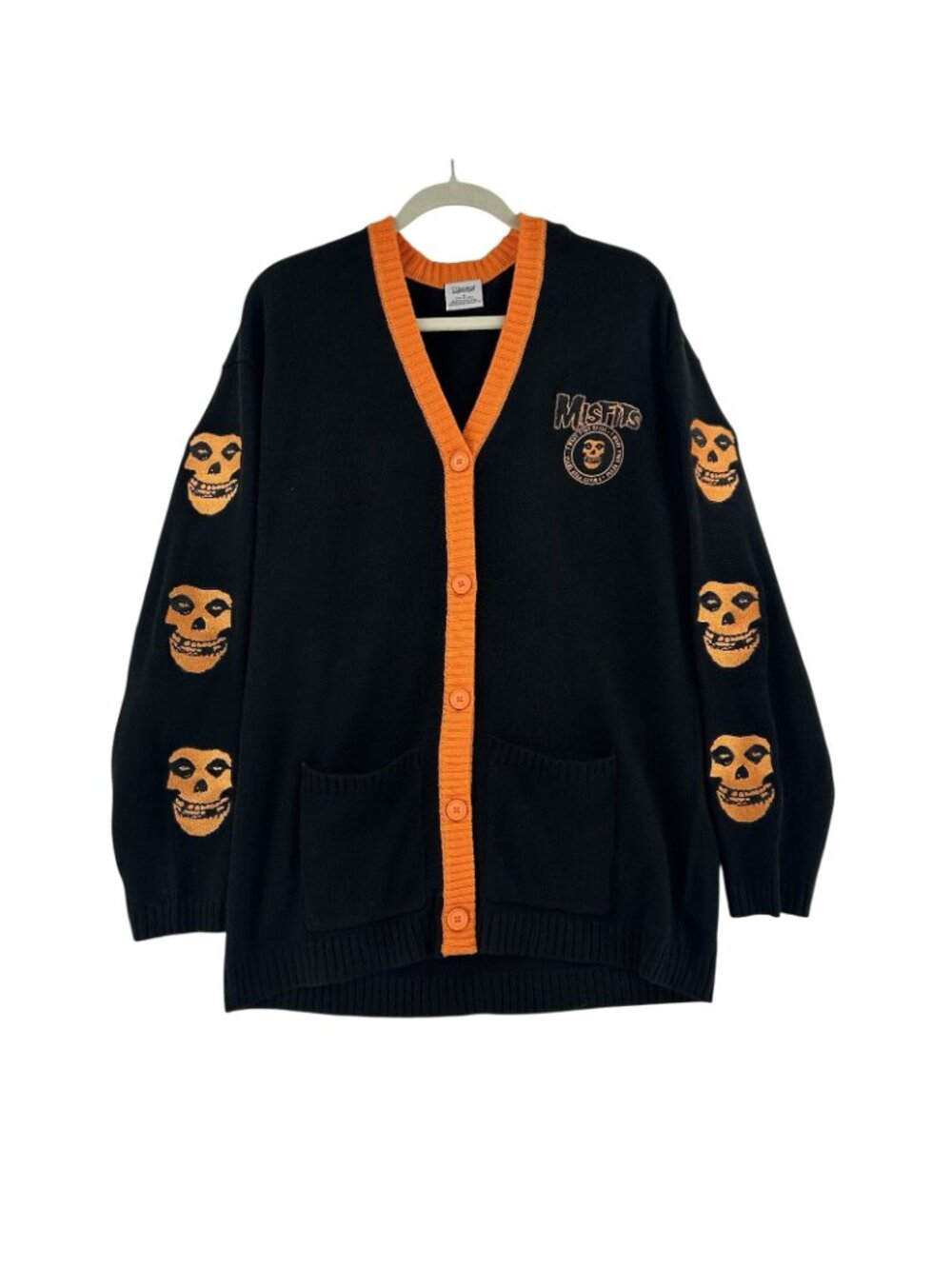Misfits Fiend Skull Cardigan Women’s M Black-Orange Embroidered Fiend Skulls - Picture 3 of 15